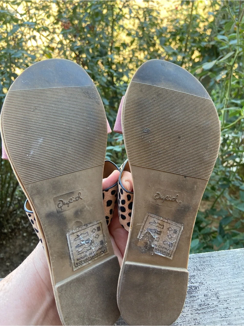 Qupid Pink Suede & Leopard Print Two-Strap Slide Sandals